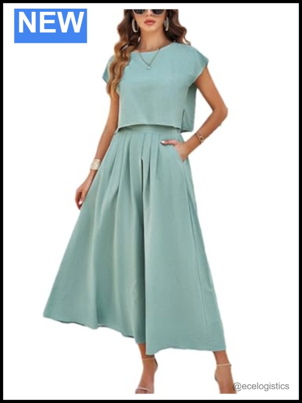 2 Piece Outfit Maxi Skirt Set with Pockets Viscose Women Casual Summer Top